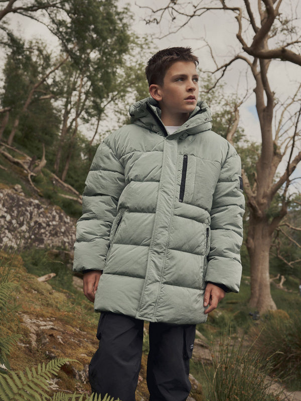 Sage Green Utility Fleece Lined Hooded Padded Puffer Coat (3-16yrs)