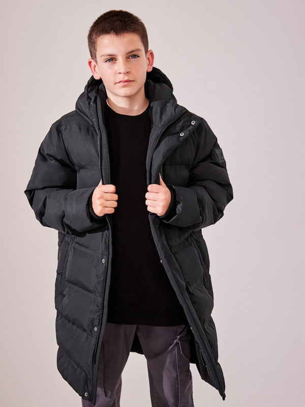 Black Waterproof Longline Fleece Lined Puffer Coat (3-17yrs)