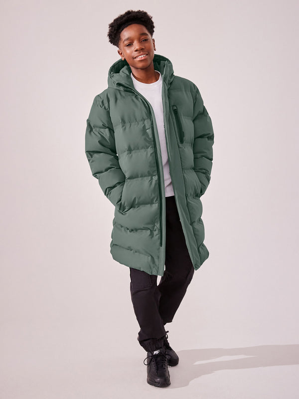 Sage Green Waterproof Longline Fleece Lined Puffer Coat (3-17yrs)