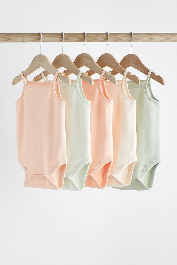 Peach/Green Baby Strappy Vest Bodysuits 5 Pack