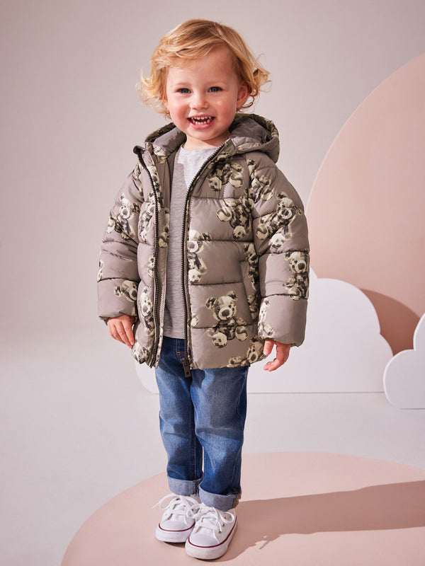 Brown Bear Print Shower Resistant Padded Puffer Coat (3mths-7yrs)