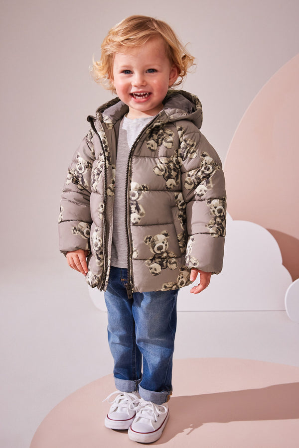 Brown Bear Print Shower Resistant Padded Coat (3mths-7yrs)