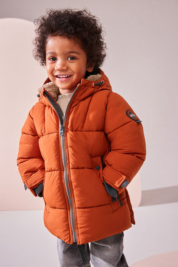 Rust Brown Borg Lined Padded Coat (3mths-7yrs)