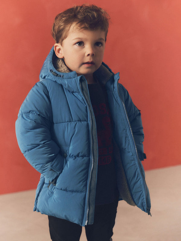 Blue Borg Fleece Lined Shower Resistant Hooded Padded Coat (3mths-7yrs)
