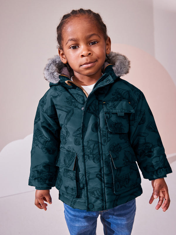 Navy Faux Fur Hood Shower Resistant Parka (3mths-7yrs)