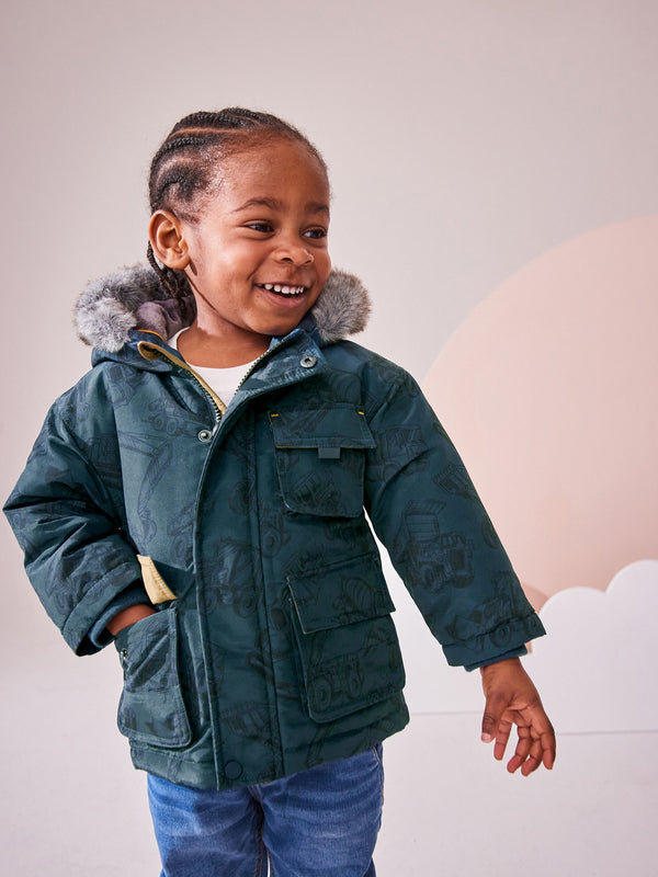 Navy Faux Fur Hood Shower Resistant Parka (3mths-7yrs)