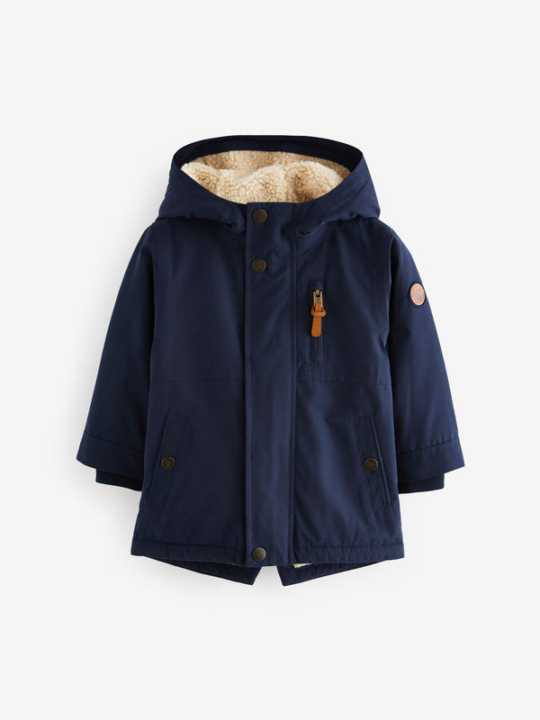 Navy Waterproof Borg Fleece Lined Parka (3mths-7yrs)