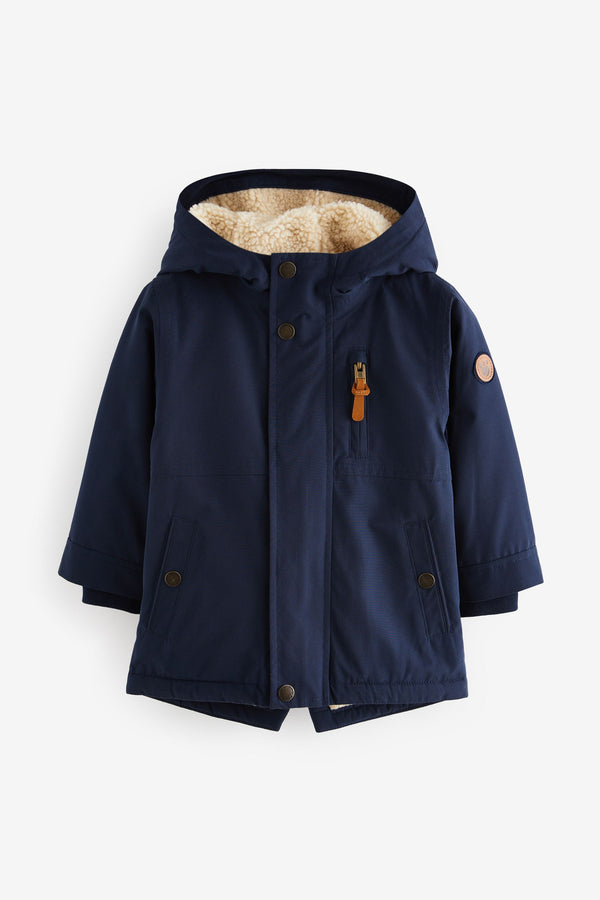 Navy Waterproof Borg Lined Parka (3mths-7yrs)