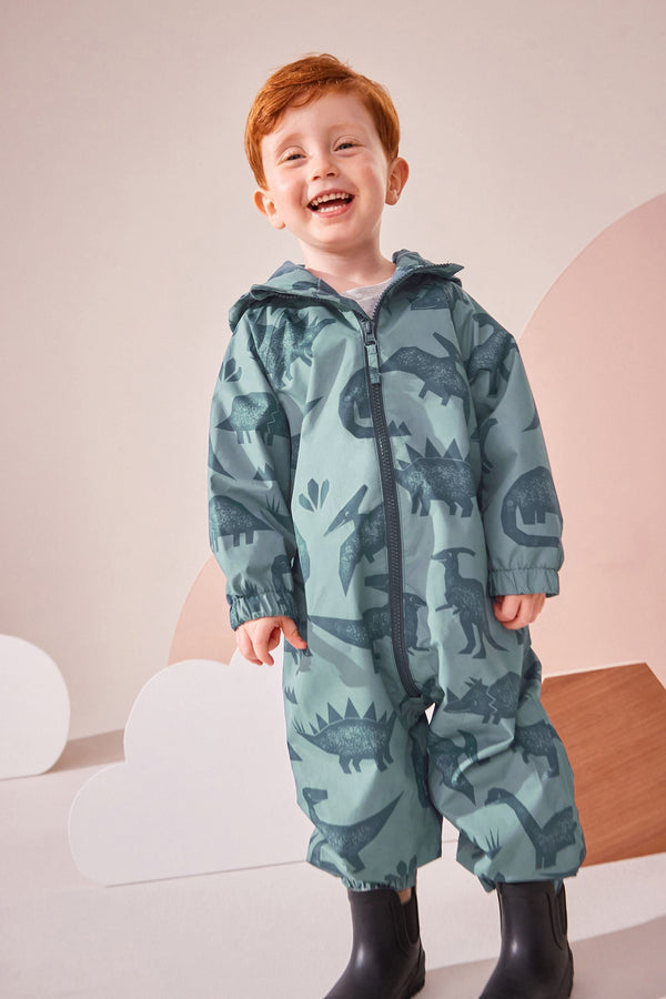 Grey Waterproof Fleece Zip Lined Hooded Puddlesuit (3mths-7yrs)