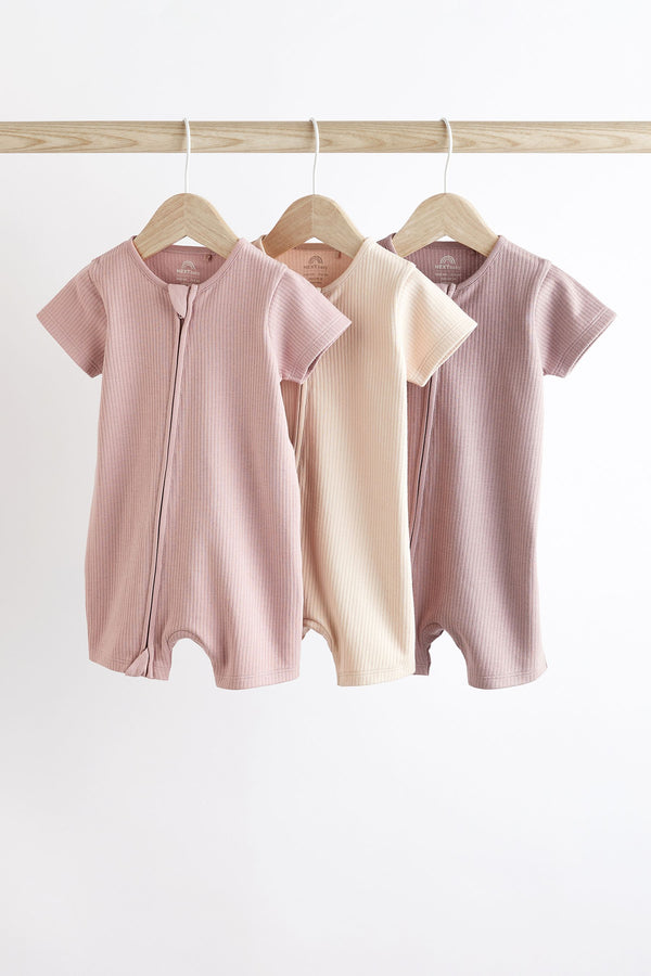 Pale Pink Baby Two Way Zip Rompers 3 Pack (0mths-3yrs)