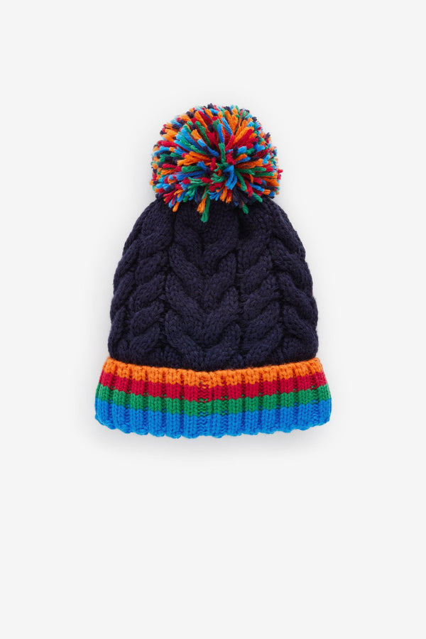 Navy Blue Rainbow Rib Pom Hat (3mths-16yrs)