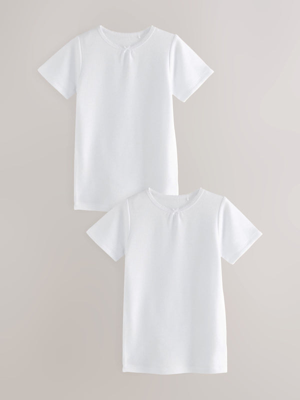 White Thermal Bow Trim T-Shirts 2 Pack (2-16yrs)