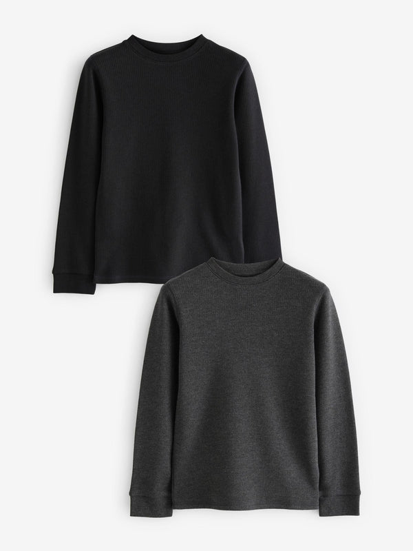 Black/Charcoal Thermal Long Sleeve Tops 2 Pack (2-16yrs)