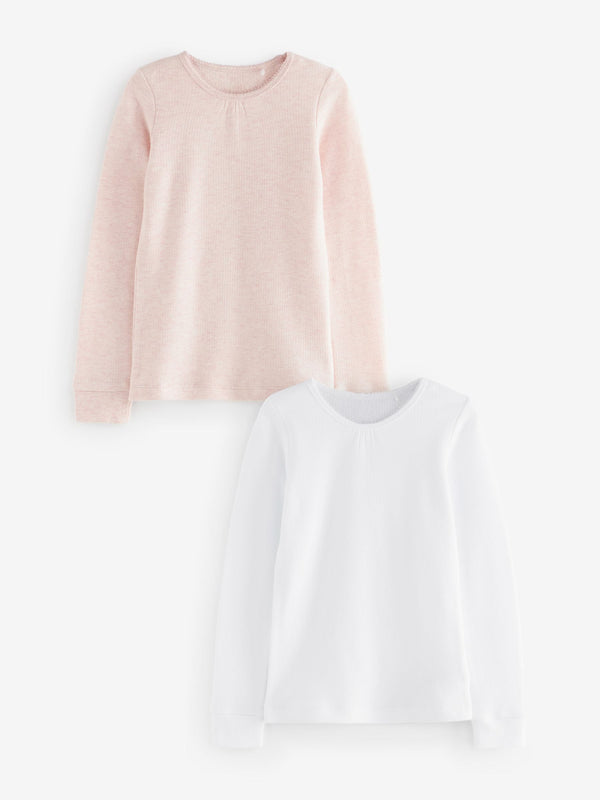 Pink/White Thermal Long Sleeve Tops 2 Pack (2-16yrs)