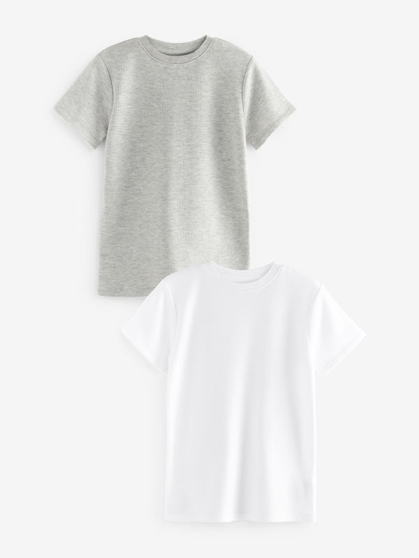 Grey/White Thermal Short Sleeve T-Shirts 2 Pack (2-16yrs)