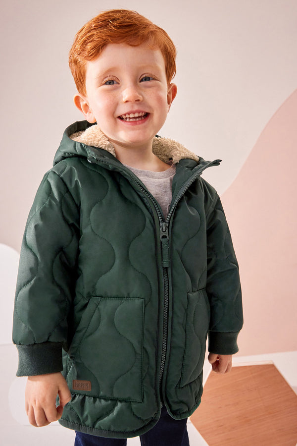 Green Quilted Borg Lined Coat (3mths-7yrs)