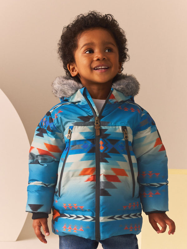 Blue Aztec Print Padded Jacket (3mths-7yrs)