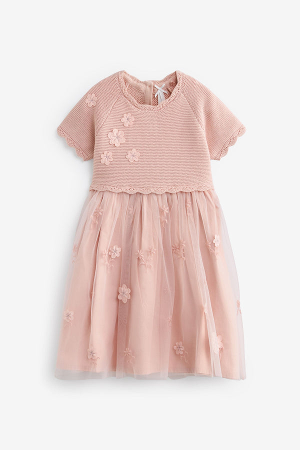 Pink 2-In-1 Embroidered Mesh Occasion Dress (immediate)