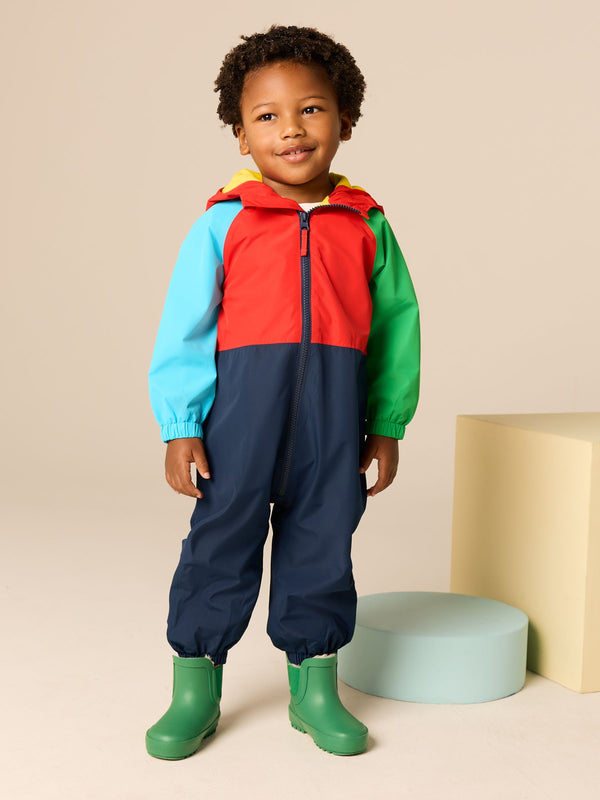 Red/Blue Colourblock Waterproof Fleece Lined Puddlesuit (3mths-7yrs)