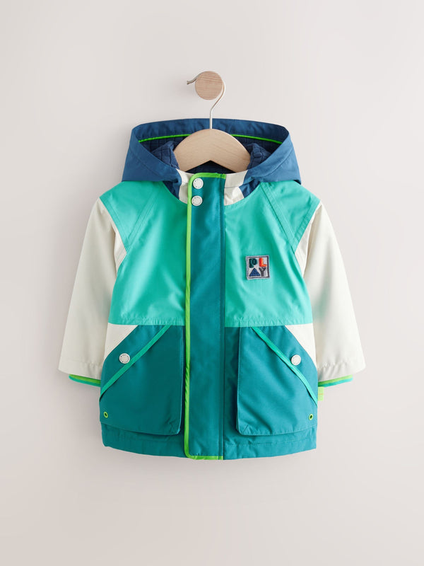 Teal Blue Colourblock Fleece Lined Waterproof Coat (3mths-7yrs)