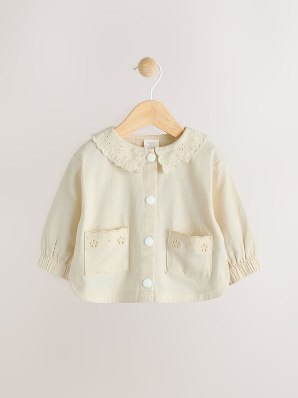 Cream Denim Embroidered Collar 100% Cotton Jacket (0mths-2yrs)