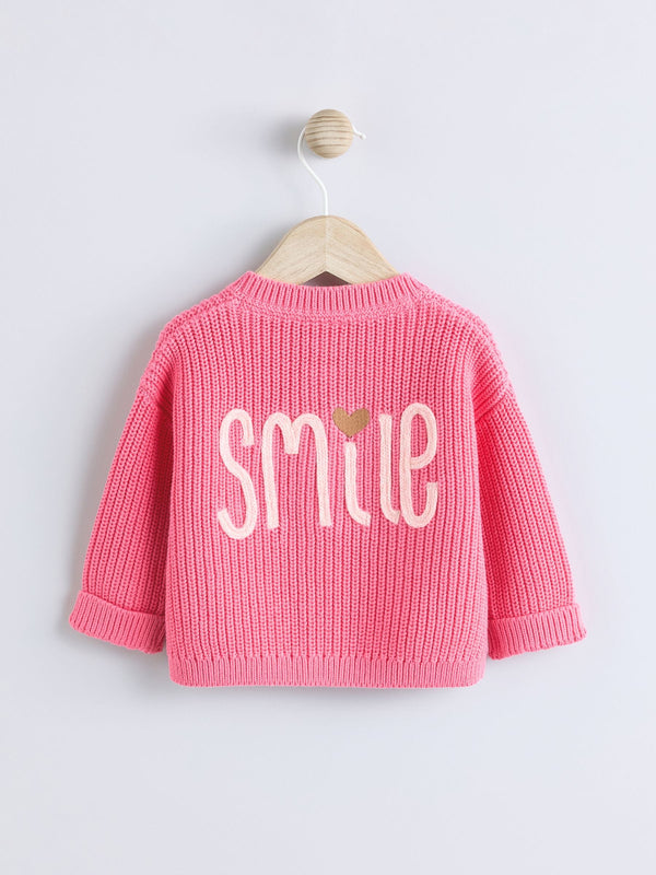 Pink Smile Embroidered Baby Cardigan (0mths-2yrs)