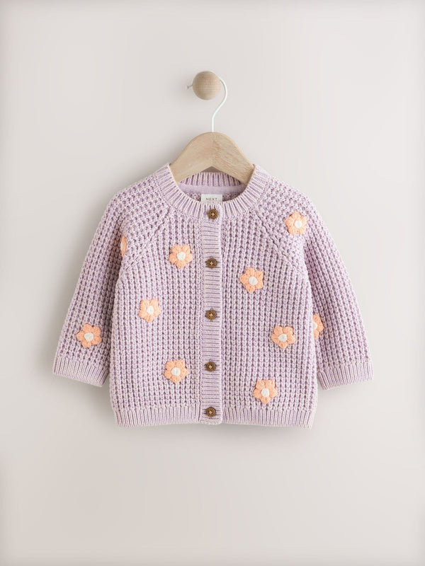 Purple and Apricot Flower Baby Baby Button Cardigan (0mths-2yrs)