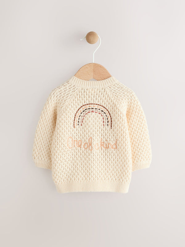 Ecru Knitted Embroidered Baby Cardigan (0mths-2yrs)