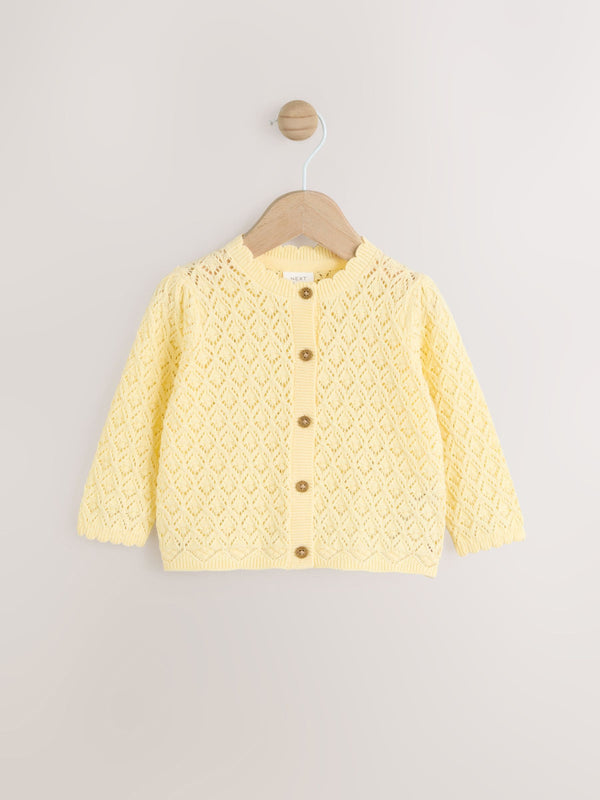 Yellow Pointelle Baby Cardigan (0mths-2yrs)