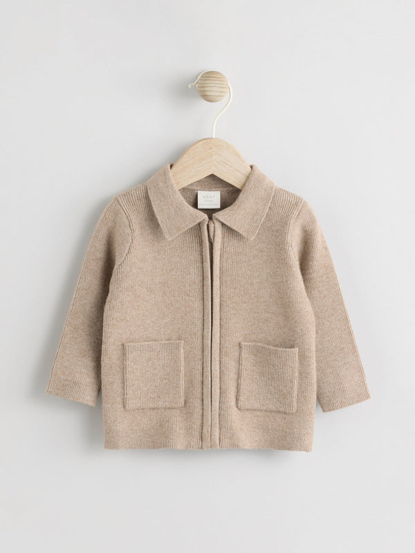 Tan Brown Baby Zip Front Knitted Shaket Cardigan (0mths-2yrs)