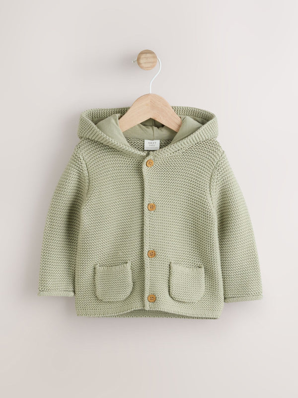 Sage Green Baby Knitted 100% Organic Cotton Cardigan (0mths-2yrs)