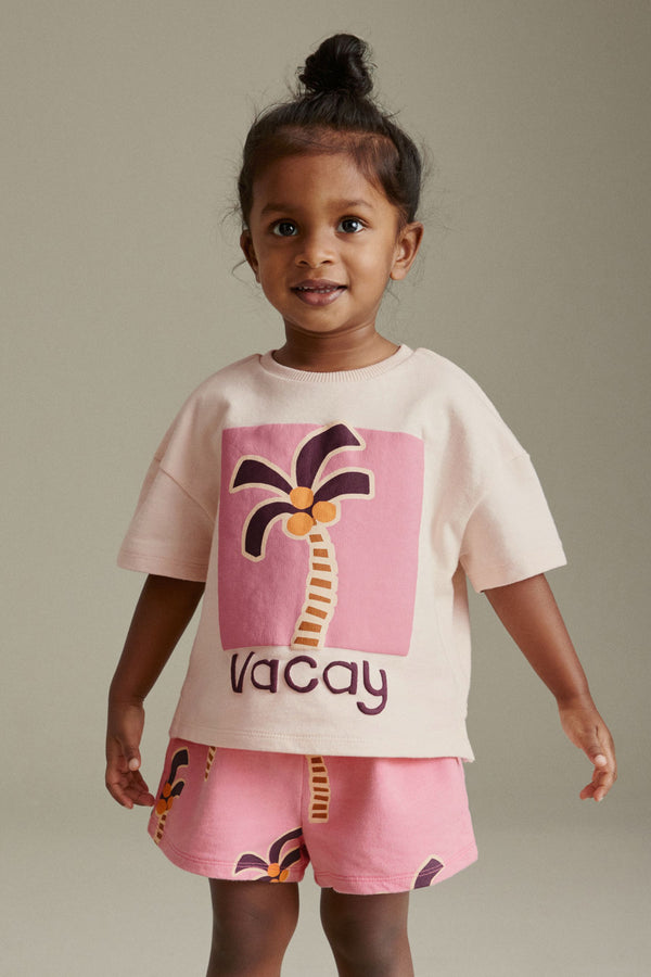 Pink Palm Tree Short Sleeve T-Shirt and Shorts Set (3mths-7yrs)