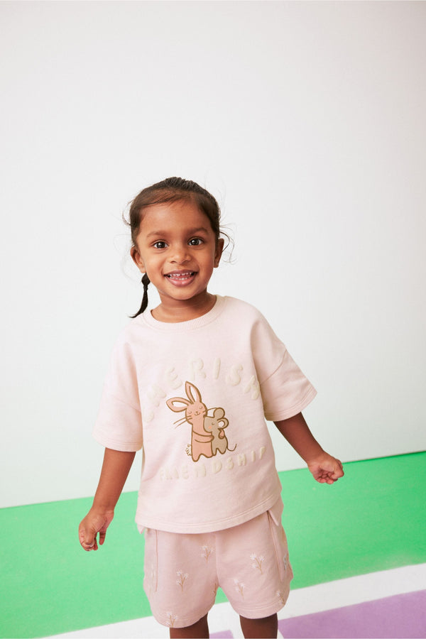 Pink Friendship 100% Cotton Bunny T-Shirt and Cargo Short Set (3mths-7yrs)