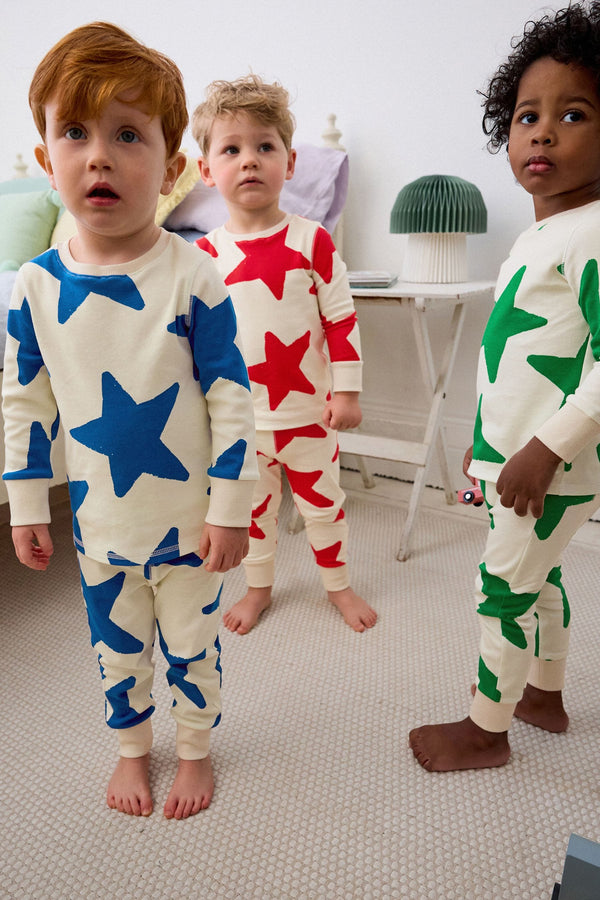 Red/Blue/Green Stars Snuggle 100% Cotton Pyjamas 3 Pack (9mths-12yrs)