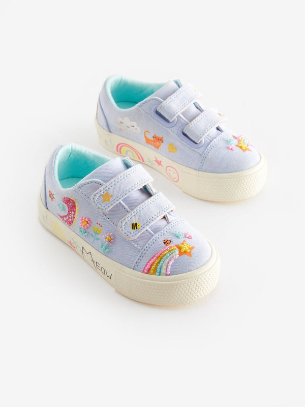 Blue Rainbow Wide Fit (G) Embellished Touch Fasten Strap Trainers