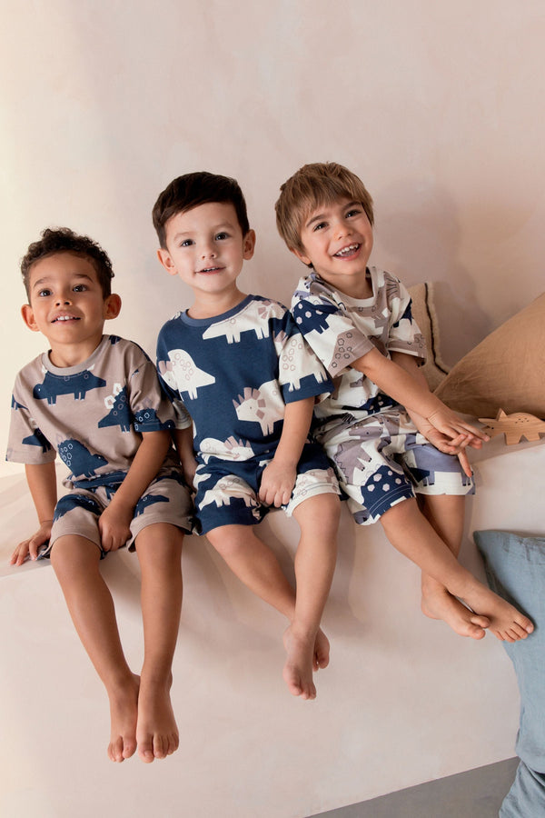 Navy Blue/Cement Grey Dinosaurs Short Pyjamas 3 Pack (9mths-8yrs)