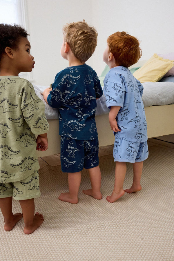 Blue/Green Waffle Dinosaur 3 Pack Short Pyjamas (9mths-10yrs)