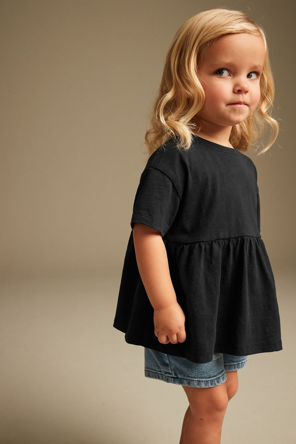 Black 100% Cotton Short Sleeve Empire T-Shirt (3mths-7yrs)