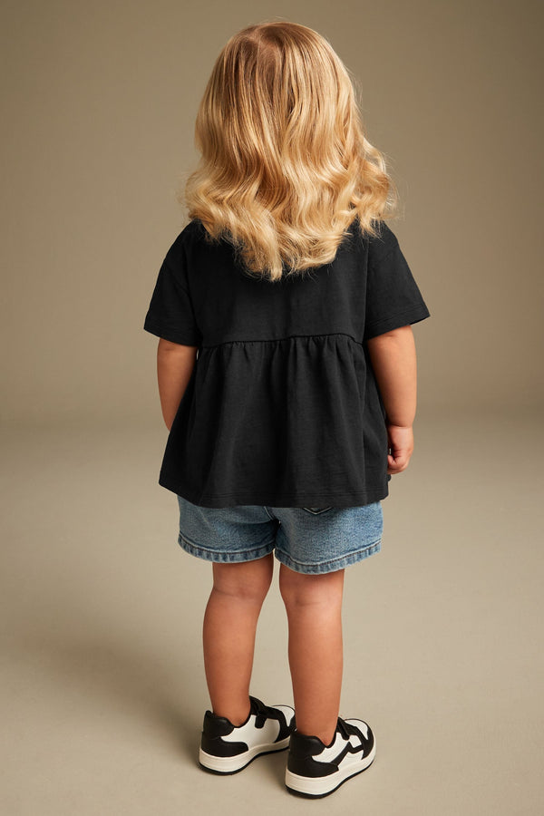 Black 100% Cotton Short Sleeve Empire T-Shirt (3mths-7yrs)