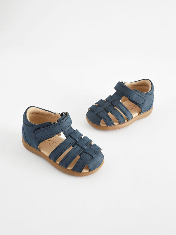 Navy Standard Fit (F) Baby Touch Fastening Leather First Walker Sandals