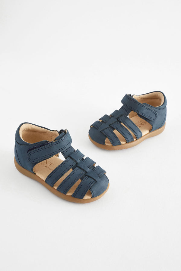 Navy Wide Fit (G) Baby Touch Fastening Leather First Walker Sandals