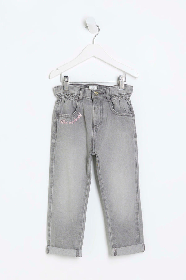 River Island Grey Girls Heart Pocket Paperbag Jeans