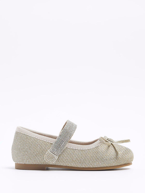 River Island Gold Velvet Diamonte Strap Pumps