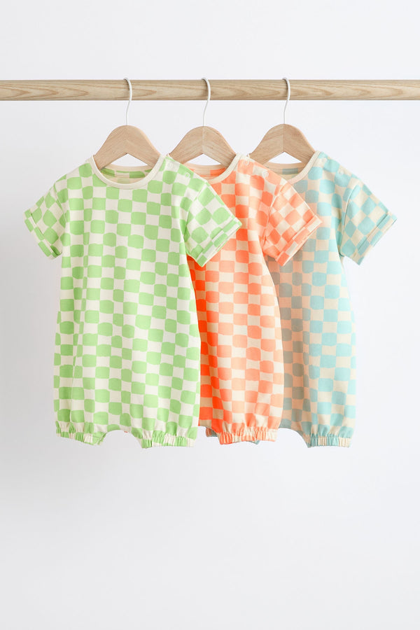 Multi Checkerboard Baby Jersey Rompers 3 Pack(immediate)