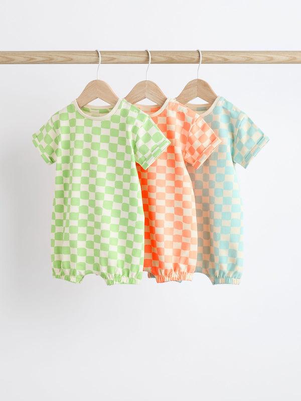 Multi Checkerboard Baby Jersey 100% Cotton Rompers 3 Pack