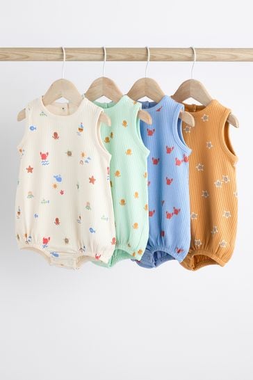 Multi Sealife Baby Bloomer Jersey Rompers 4 Pack(immediate)