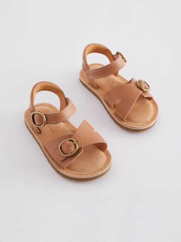 Brown Wide Fit (G) Leather Buckle Sandals