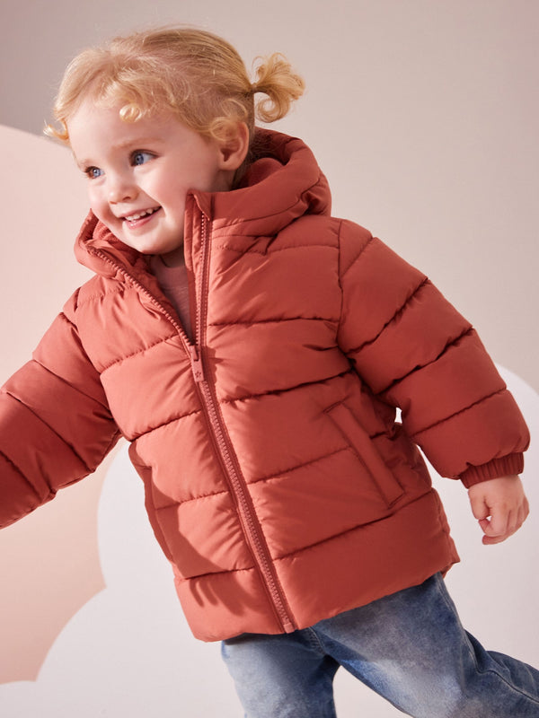 Rust Shower Resistant Fleece Lined Hooded Padded Coat (3mths-7yrs)