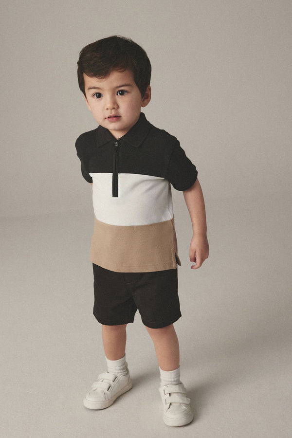 Black/White Zip Polo Shirt and Shorts Set (3mths-7yrs) (3mths-7yrs)