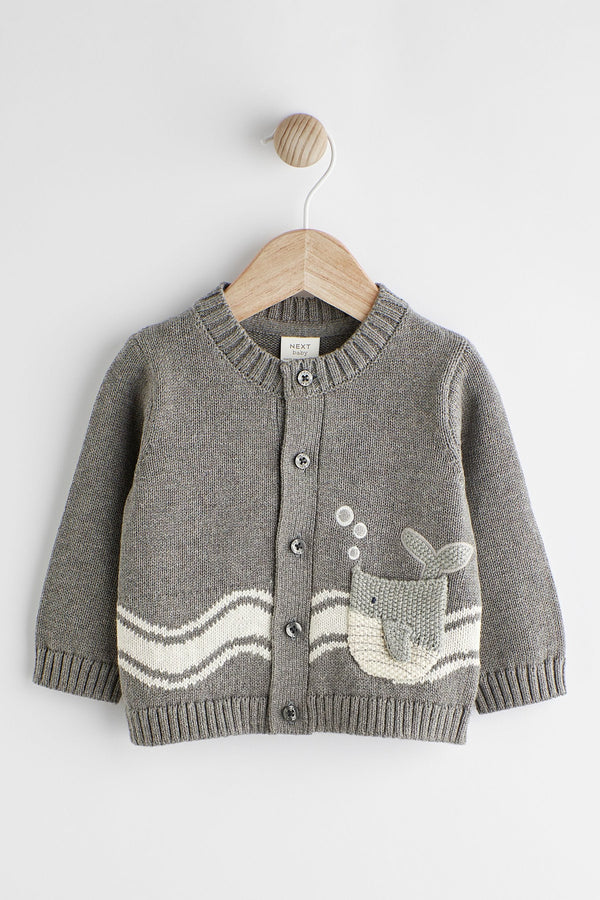 Grey Whale Baby 100% Cotton Cardigan (0mths-2yrs)